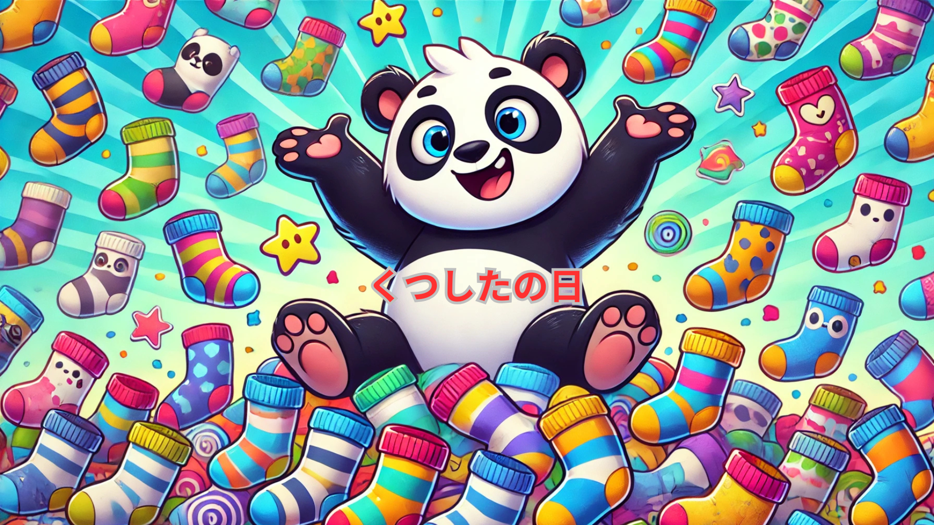 くつしたの日をテーマにコミカルなパンダの学びストーリー: 「パンタとくつしたの秘密」のイラスト画像
